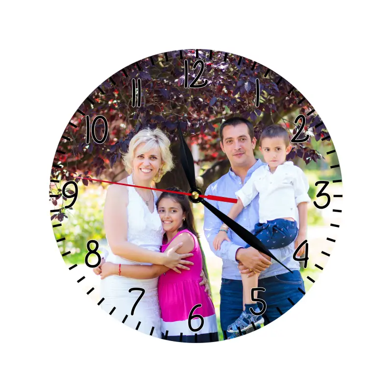 Ceas lemn de perete, personalizat cu poza si mesaj, ceas lemn de perete, model 00